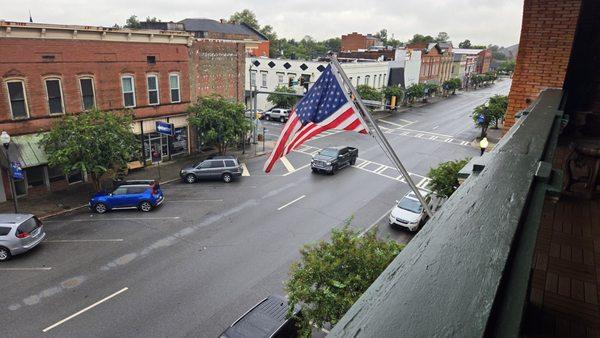 View of downtown Americus from the third floor veranda.