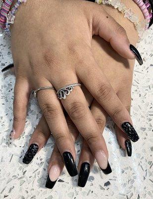 Black french tips long nails