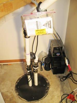 Chicago Battery Back-Up Sump Pump Installation: Neat professional job; dated documentation secured in highly visible location.