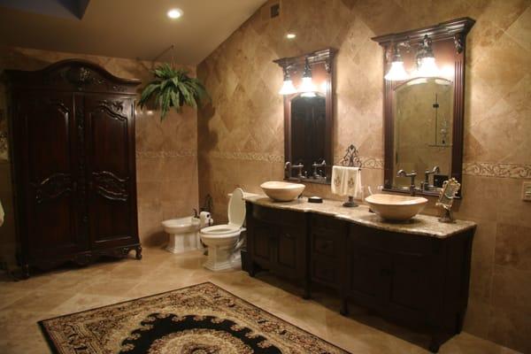 Russ and Laura's bathroom. Vanity and mirrors by Vanity Fair Baths.