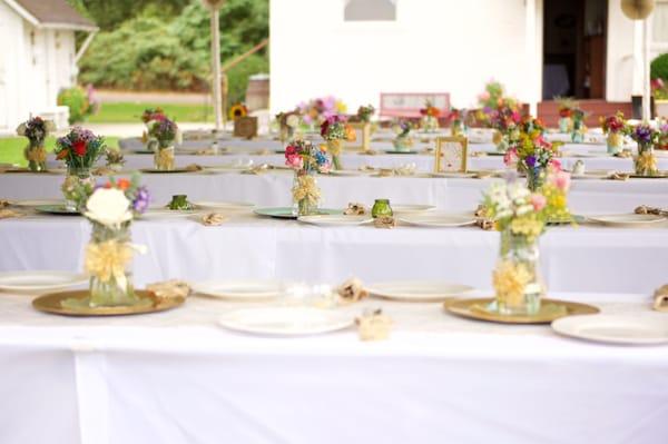 Tables set and ready to go under the tent