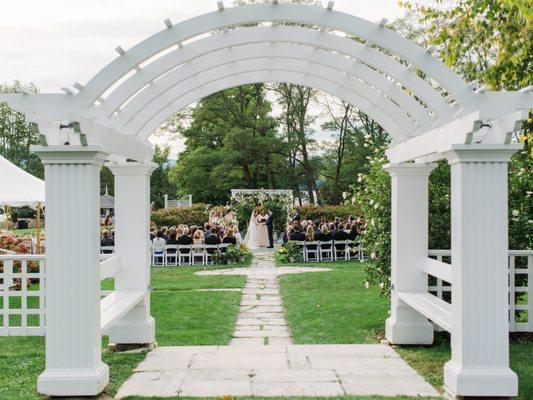 Wedding ceremony at the Wedding Arch