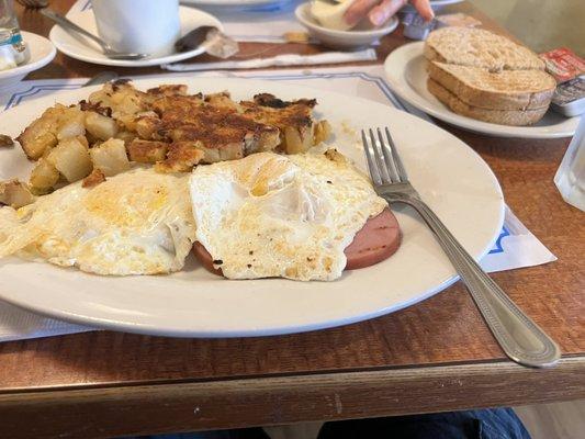 Eggs Over Easy with Home Fries and Canadian Bacon