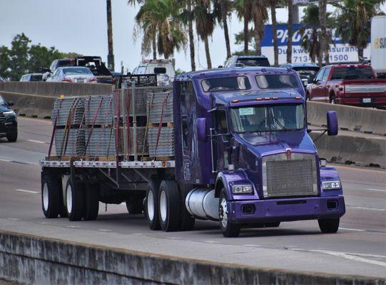 Flatbed hauling palleted freight.