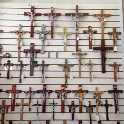 Large selection of wall crucifixes.