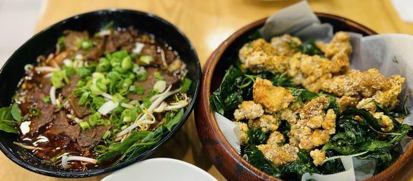 18. Chef's Special Spicy Beef Noodle ($19) & 34. Taiwanese Popcorn Chicken ($14) - Large size