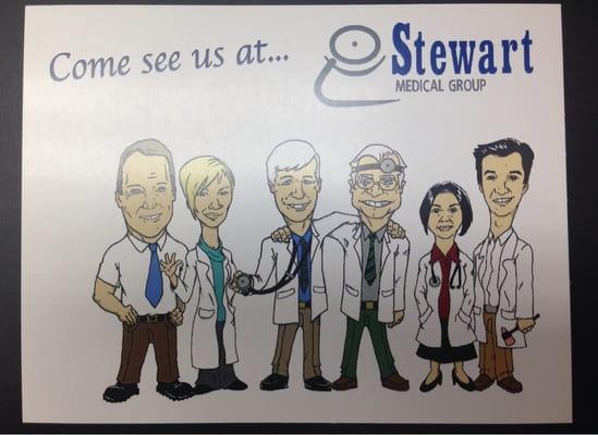 Group Caricature of the four doctors and two PA's! Dead On!