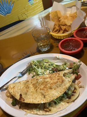 Chicken quesadilla. Very large portion.