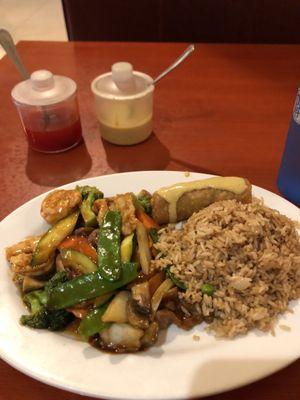 Snow Peas Shrimp, chicken, beef, fried rice, and egg roll