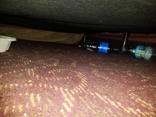 Bottles and food under beds