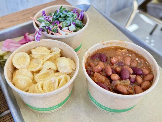 Cole Slaw, Mac & Cheese - a premium side -  and Baked Beans w/ Bacon (all 8oz portions)