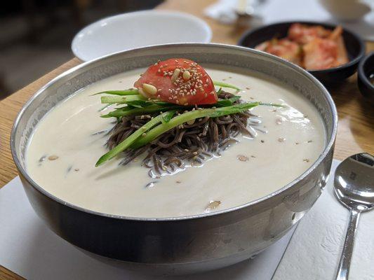 Cold soy bean noodle soup. Perfect on a hot summer day.