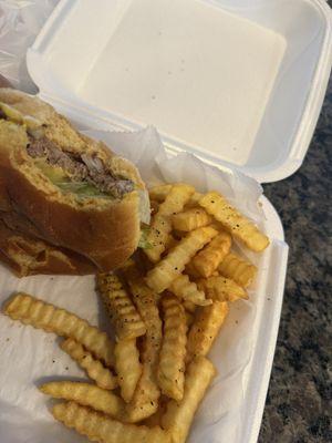 Turkey burger and fries