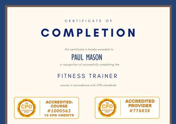 Fitness Trainer certification