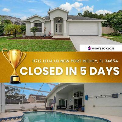 Breaking Records!  Closed in just 5 DAYS!  Congratulations to the new homeowners in New Port Richey, FL!