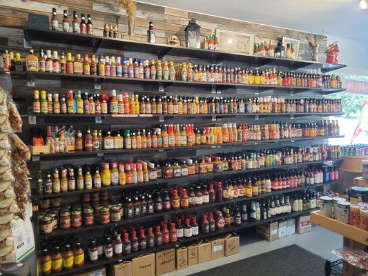 Wall of hot sauce