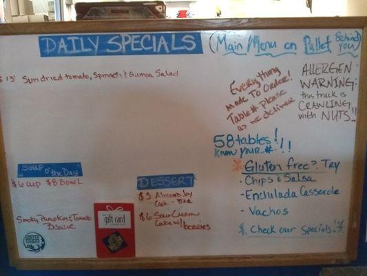 Daily specials menu (doesn't always change daily)