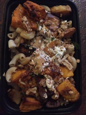 Heated chicken butternut squash macaroni