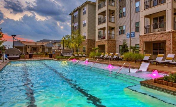 Resort style pool at twilight