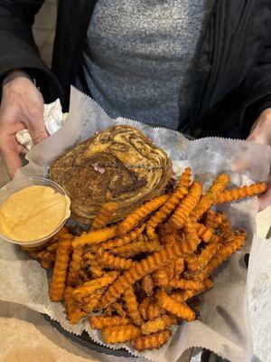 Reuben Sandwich with sweet potato fries