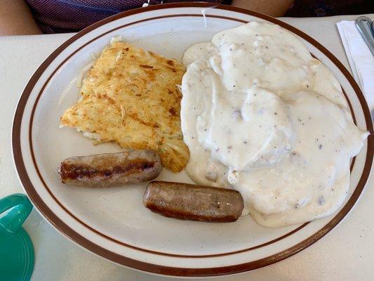 The country breakfast with a side of sausage & hashbrowns. Very filling & the sauce was almost perfect.