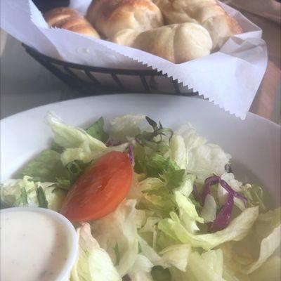 Side salad with ranch dressing and bread