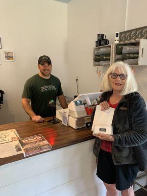 Customer shoeing purchased items from Burry Chocolates. Brandon and his wife make all the chocolate