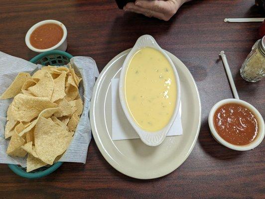 Queso, chips, and Salsa