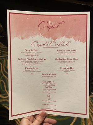 Bar Cupid cocktail menu