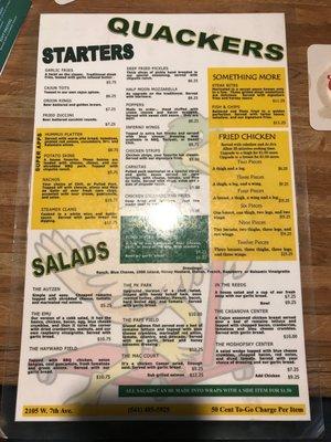 Front of menu.