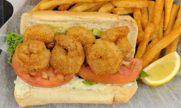 Shrimp Po' Boy Sandwich with French Fries