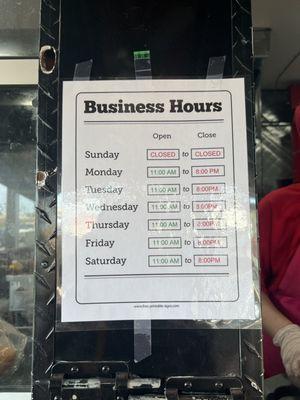 The actual business hours