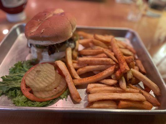 Garbage burger  and Cajun fries