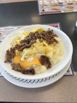 Sausage egg cheese grits bowl