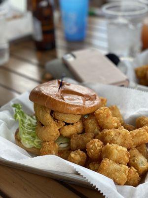 The perch sandwich with tots