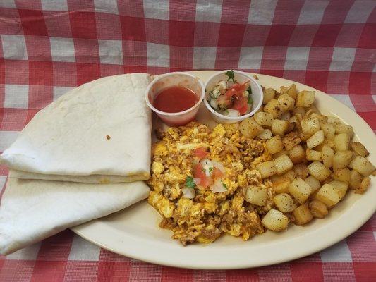 Chorizo & Eggs. We serve Miller's Meat Market and Smokehouse Chorizo.