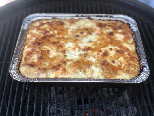 3 cheese Mac and cheese, cooked on the grill