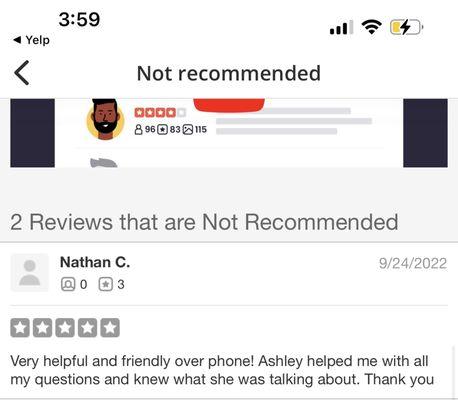 Yelp doesn't post positive reviews only negative reviews so he's a real reviewer 5 stars