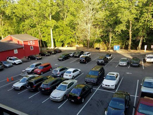 View from the entrance (top level). You park behind the building