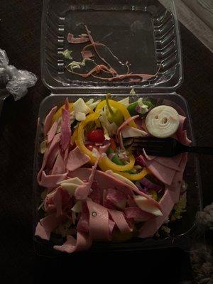 Antipasto Salad with plastic on cold cuts ..