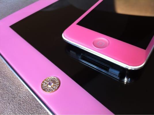 Pink iPad with Pink Diamond Home Button and Pink iPod