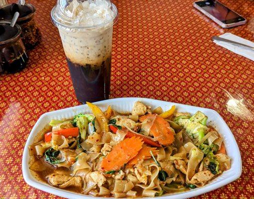 Drunken Noodles (Chicken) and Thai Tea