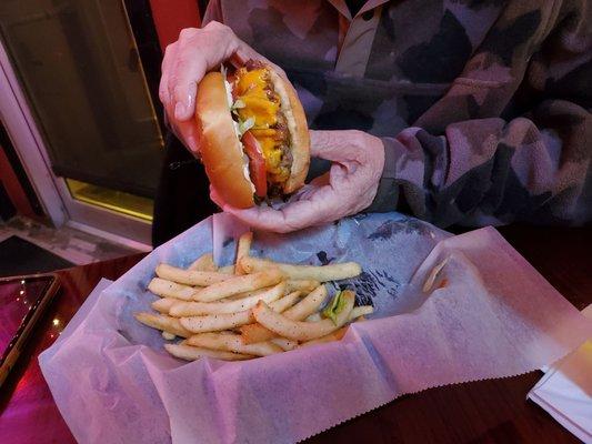 Legends cheeseburger with side of fries