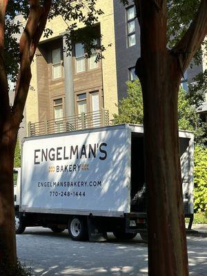 Not sure what, but it appears some food comes from Engelman's bakery.