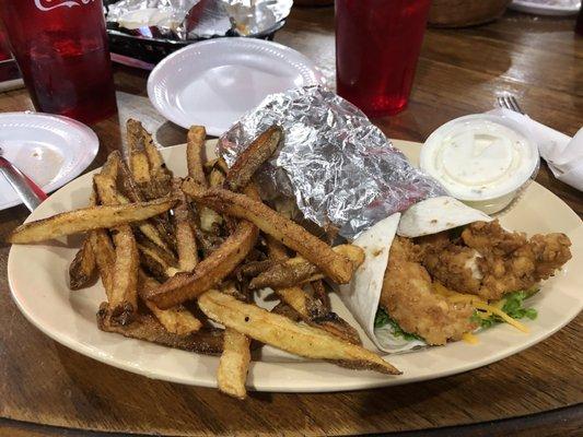 Fried chicken wrap with fresh French fries