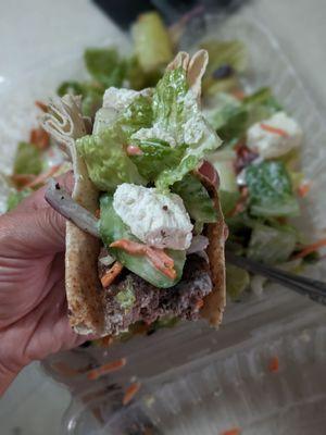 Make your own little wrap with the Greek salad and kebab