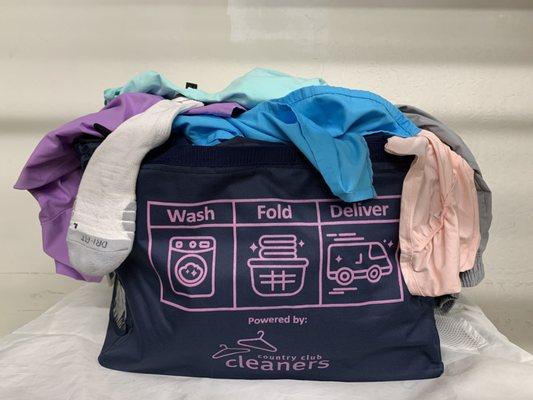 We now offer wash and fold laundry service.  Delivered back next day