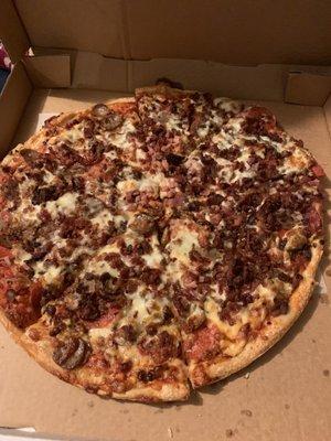 Large meat lovers pizza