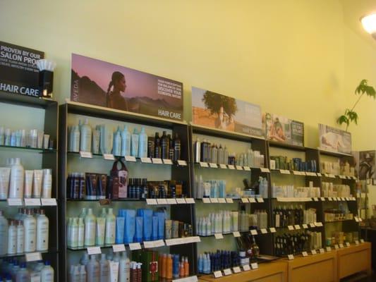 Full line of Aveda products for hair and skin