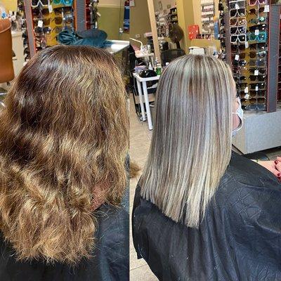 Before and after /color correction/ blonde highlights